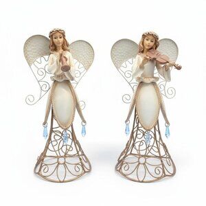 Decorative Angel Figurines Musical Theme Wire Frame Metal Base Set
